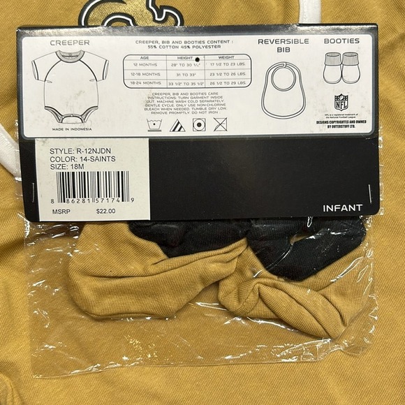 NFL Reebok Baby New Orleans SAINTS Outfit Bib Booties SET 18 months NWT - Picture 6 of 6